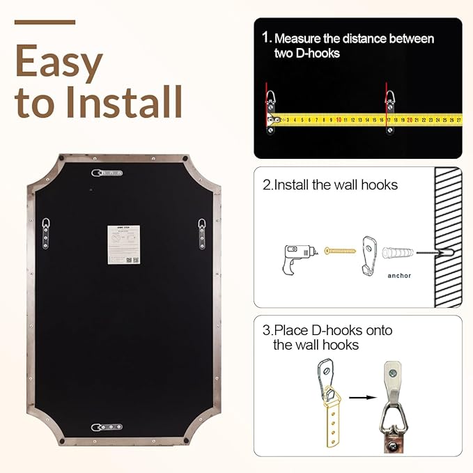 ANDY STAR Brushed Nickel Mirror 30x40 Inch, Scalloped Bathroom Mirror, Large - Image 9