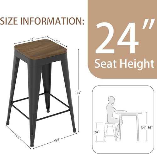 24 inch Backless Bar Stools Set of 4, Indoor Metal Bar Stools - Image 2
