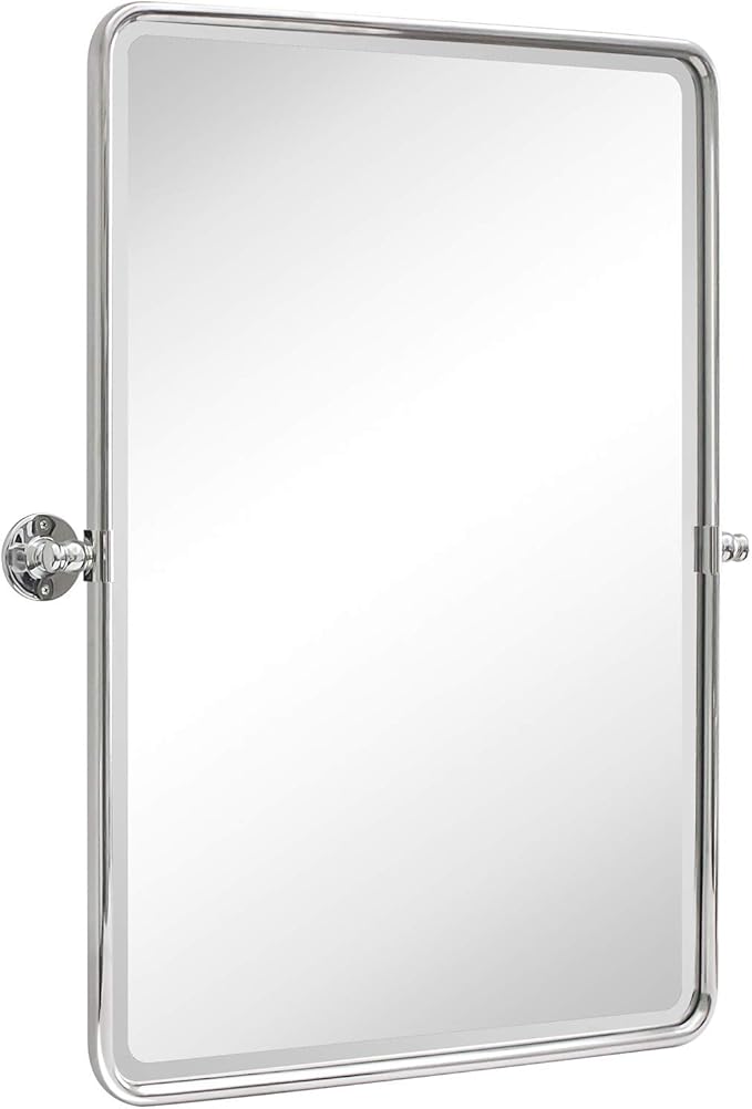 TEHOME 27 x 35'' Farmhouse Chrome Metal Framed Pivot Rectangle Bathroom Mirror by TEHOME