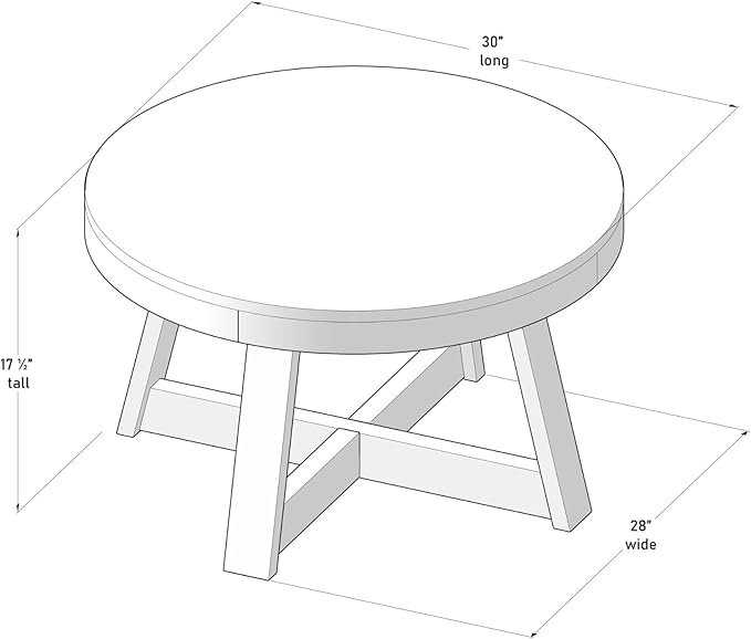 Plank+Beam Classic Round Coffee Table, 30 Inch Farmhouse Coffee Table, Mini - Image 2
