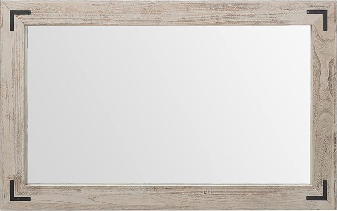 YOSHOOT Rustic Wooden Framed Wall Mirror, Natural Wood Bathroom Vanity Mirror - Image 4