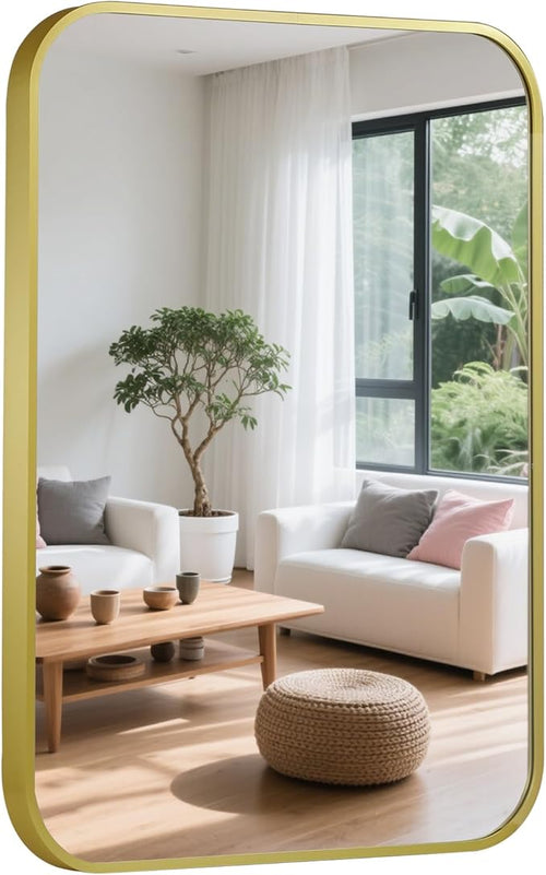 24x36 Inch Bathroom Mirror for Wall, Matte Gold Framed Rectangle Mirror by Titameg