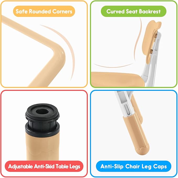Kids Table & Chair Set with Adjustable Toddler-Safe Non-Slip Legs, Activity & - Image 6
