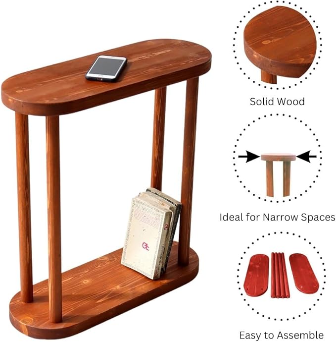 Oval Solid Wood Narrow Side Table, Slim End Table, Small Coffee Table - Image 4