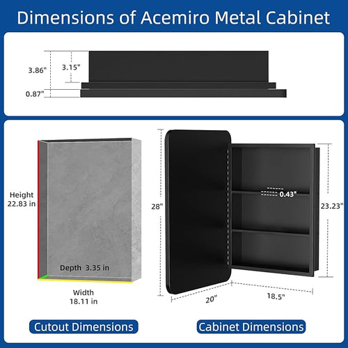 20x28 Inch Black Recessed Bathroom Medicine Cabinet - Image 2