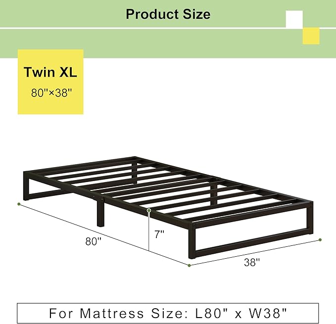EMODA 7 Inch Twin XL Bed Frames No Box Spring Needed, Heavy Duty XL Twin Metal - Image 2