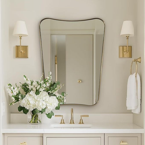 24"x32" Bathroom Vanity Mirror, Brushed Gold Wavy Mirror by Mirrorartmirror