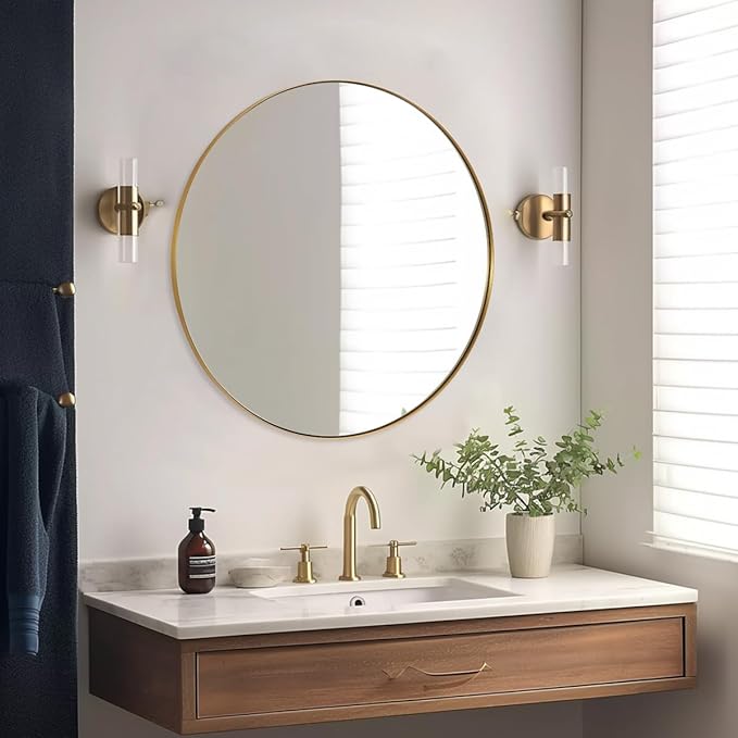 ANDY STAR Gold Round Mirror, 36’’ Brushed Gold Circle Bathroom Mirrors in by ANDYSTAR