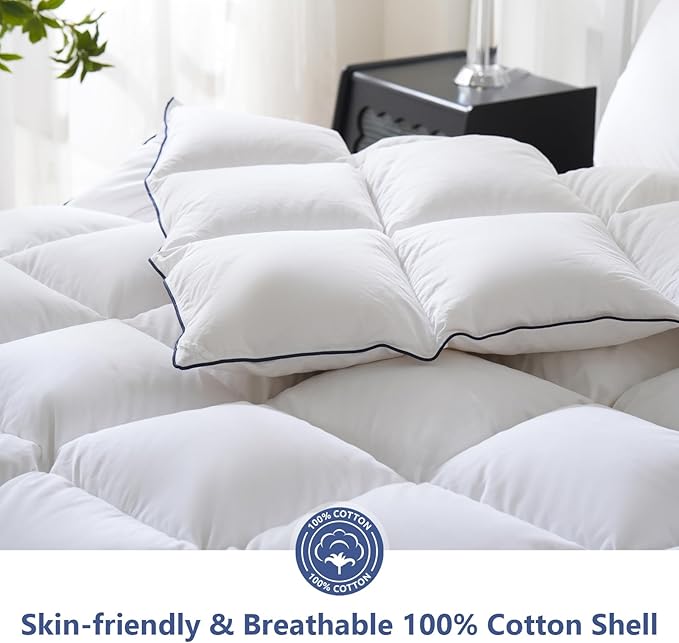 DOWNCOOL Feather Comforter California King, All Season Luxurious Hotel Bed - Image 4