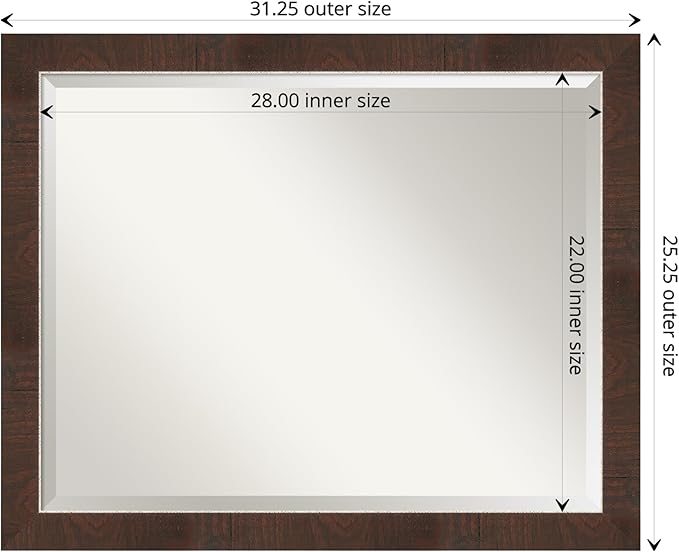Amanti Art Brown Wall Mirror 25x31 Wildwood Brown Narrow Rectangle Bathroom - Image 4