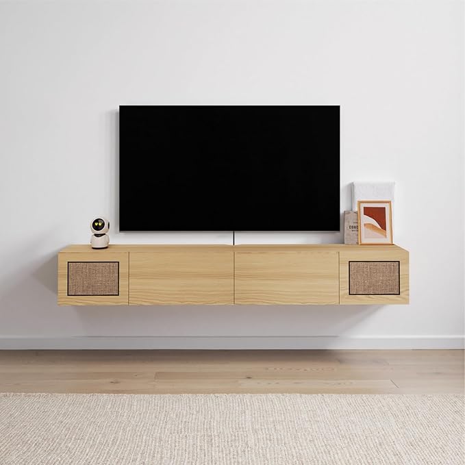 Pmnianhua Boho Floating TV Stand 94", Modern Wall Mounted Media Console - Image 2