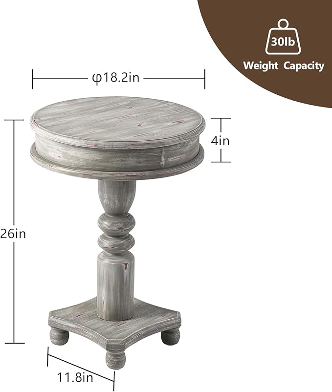 COSIEST Rustic Accent Side Table, Farmhouse Wood Pedestal Table Round End Table - Image 2