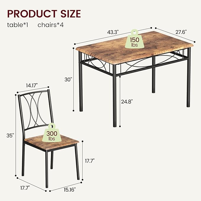 Dining Table Set for 4, Compact Kitchen Table and 4 Chairs, 5-Piece Kitchen - Image 2