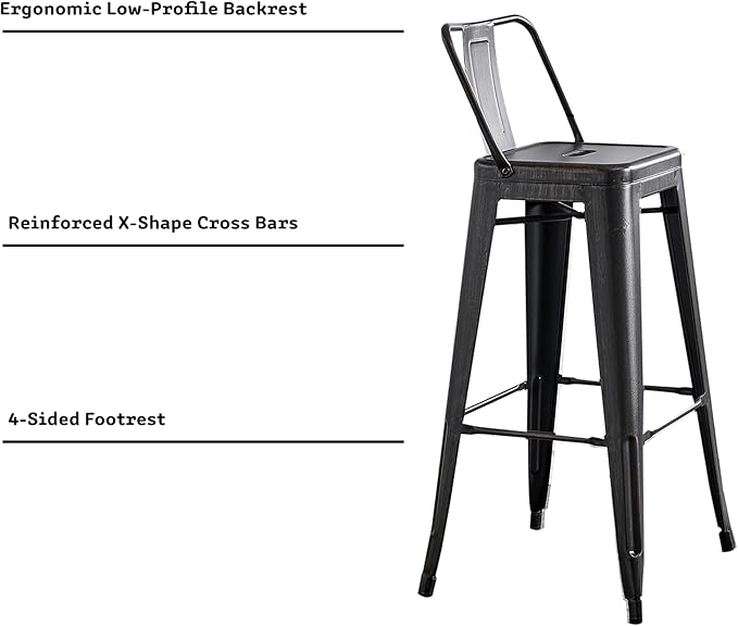 AC Pacific 30” Metal Barstool Set of 4 – Country Rustic Style - Image 5