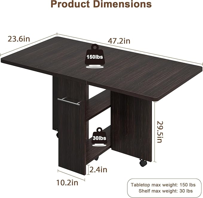 IDEALHOUSE Folding Dining Table, Drop Leaf Dining Table - Image 2