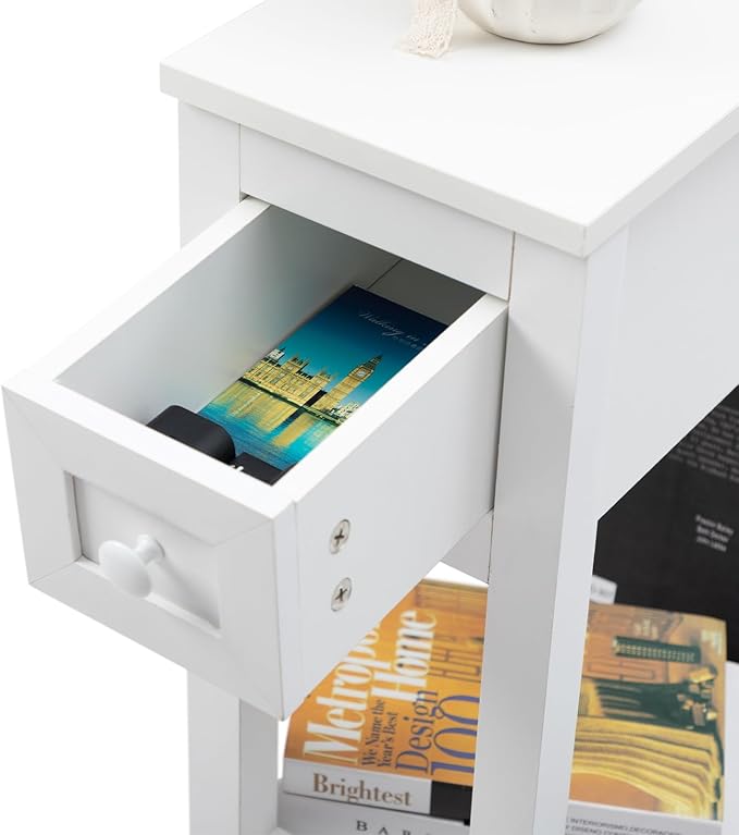Narrow Side Table for Small Spaces, Slim Bed Side Table/Night Stand Set of 2 - Image 6
