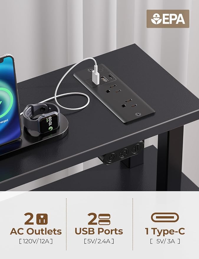Seventable Computer Desk with Power Outlets & LED Light, 55 inch Home Office - Image 7