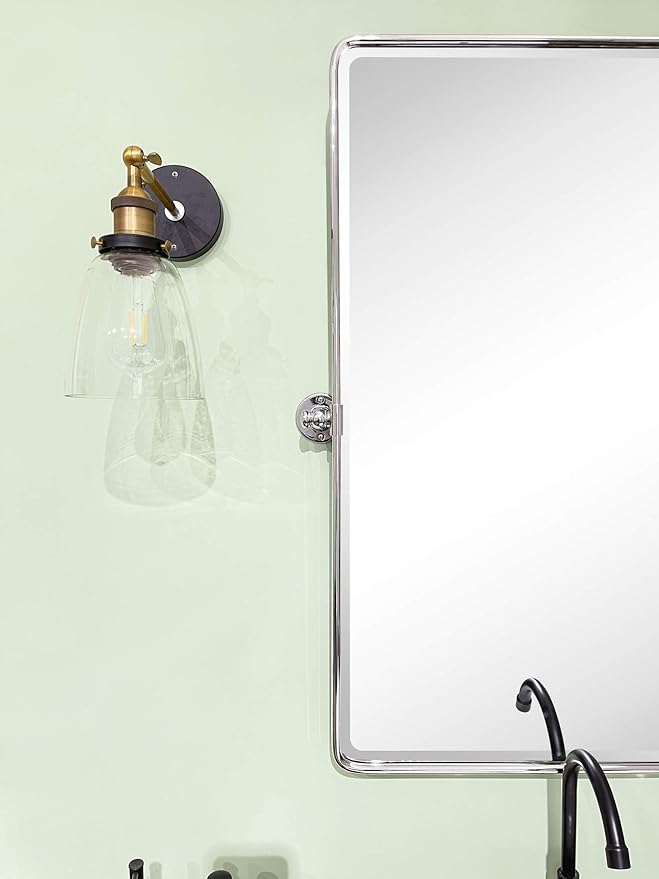 TEHOME 27 x 35'' Farmhouse Chrome Metal Framed Pivot Rectangle Bathroom Mirror - Image 4