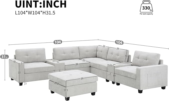 Merax 6 Seater Chenille Sectional Couches - Image 2