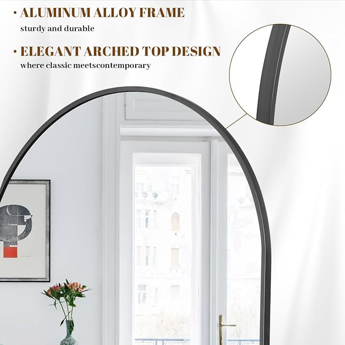 Koonmi 34"x76" Arched Full Length Mirror, Vanity Mirror - Image 3