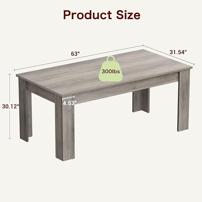 CABIHOME Dining Table for 4-6, Farmhouse Large Kitchen Dining Table, - Image 2
