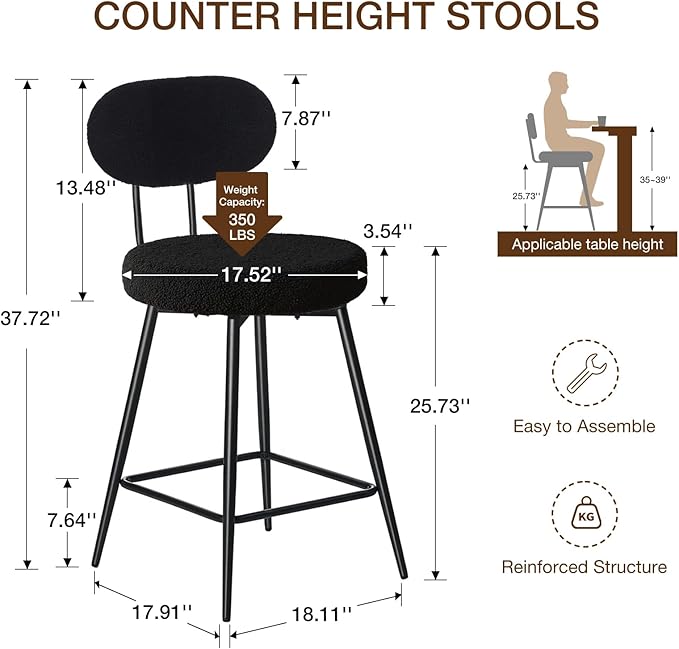 HOMMPA Counter Height Swivel Bar Stools Set of 4 Boucle Barstools 26'' - Image 2