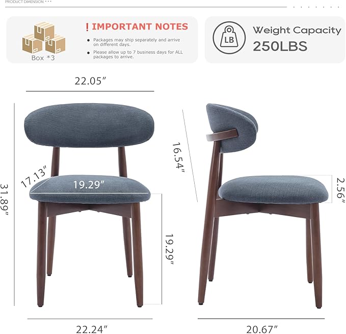 COLAMY Wooden Dining Chairs Set of 6, Modern Fabric Upholstered Dining Room - Image 2