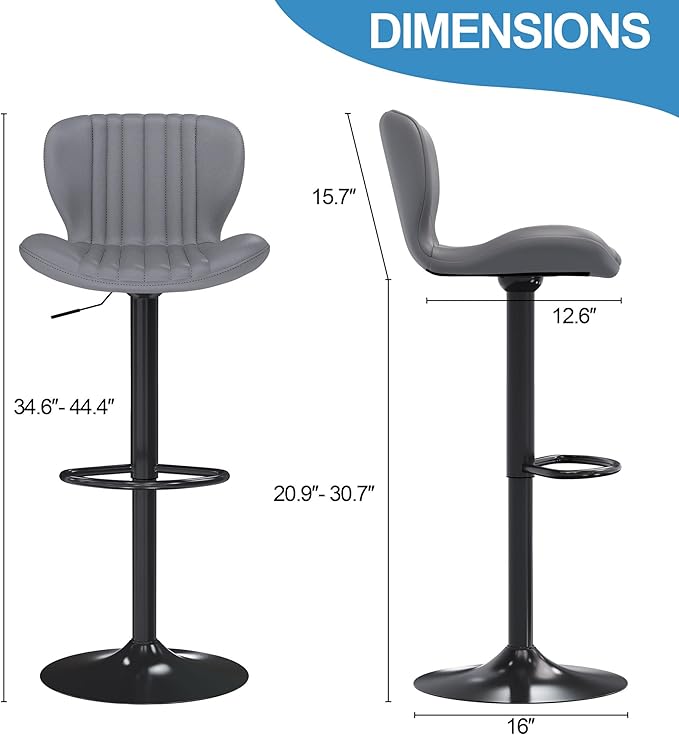 Shintenchi Bar Stools Set of 6 Modern Swivel Bar Chairs, Counter Height Faux - Image 4