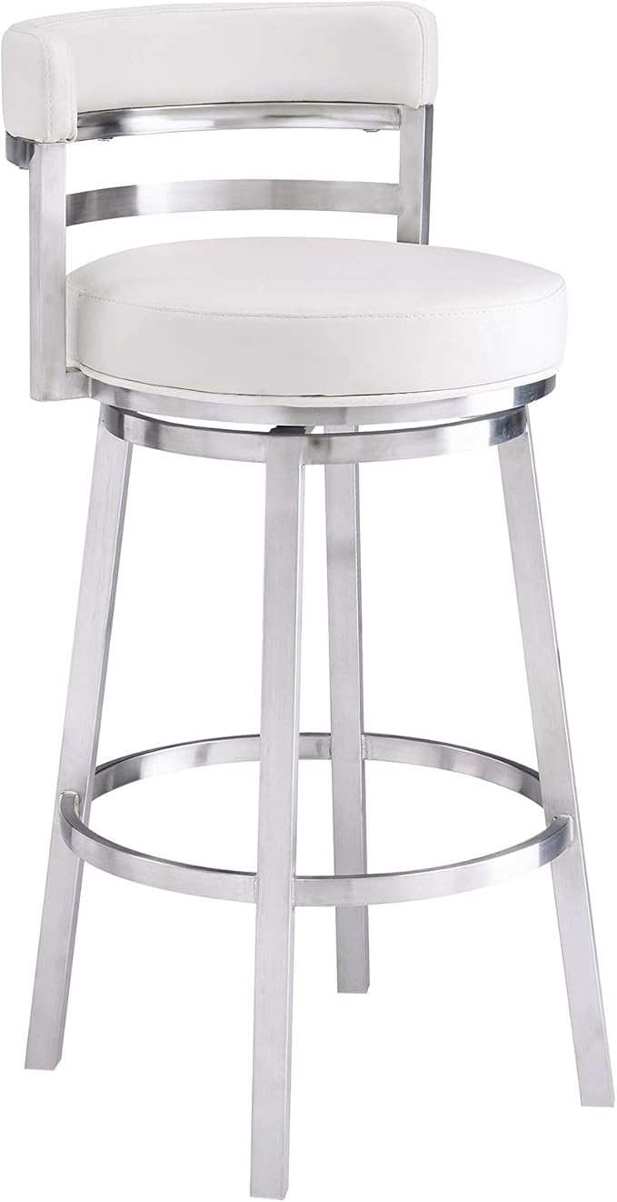 Armen Living Madrid 26" Counter Height Swivel Modern White Faux Leather and by ArmenLiving