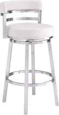 Armen Living Madrid 30" Seat Height Swivel White Faux Leather and Brushed by ArmenLiving