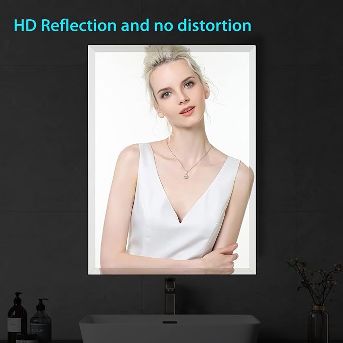 KOHROS Rectangular Wall Mirror Frameless Bathroom Mirror 18” x 24" Beveled Edge - Image 5
