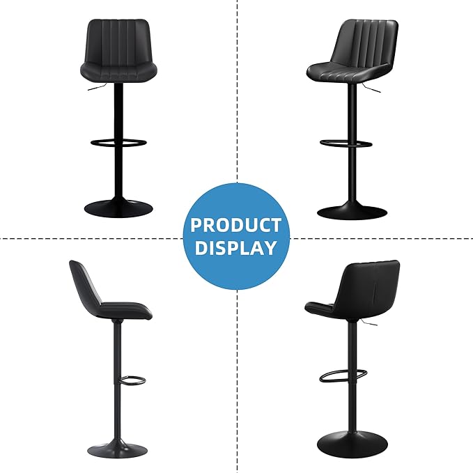 Shintenchi Swivel Bar Stools Set of 4, Adjustable Faux Leather Upholstered - Image 7