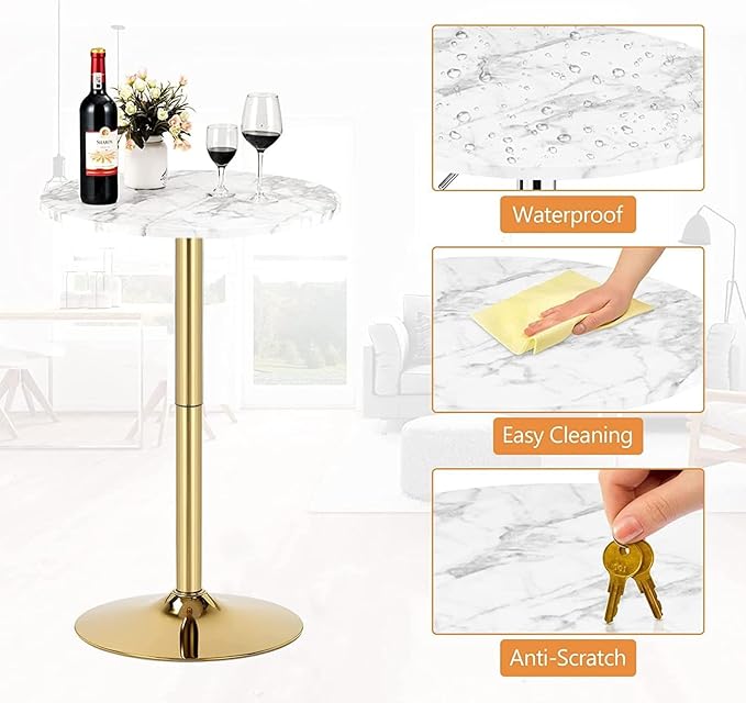 Gold Cocktail Tables Round Bar Table Height Adjustable 27.9''-35.4'' Pub Table - Image 6
