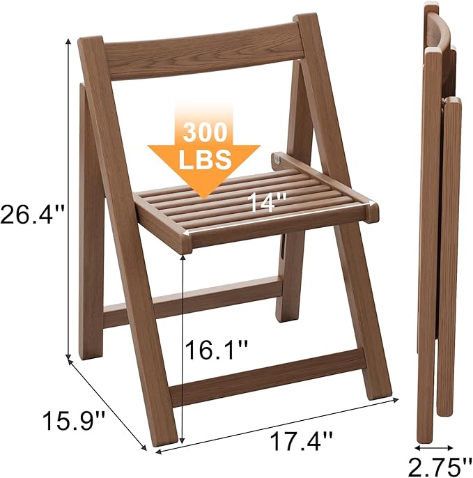 Wood Folding Chairs Set of 4, Indoor Outdoor Wooden Foldable Dining Chairs - Image 2