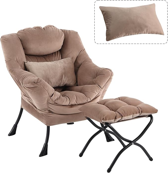 Lazy Chair with Ottoman, Modern Accent Chair with Lumbar Pillow, Comfy Chairs - Image 9