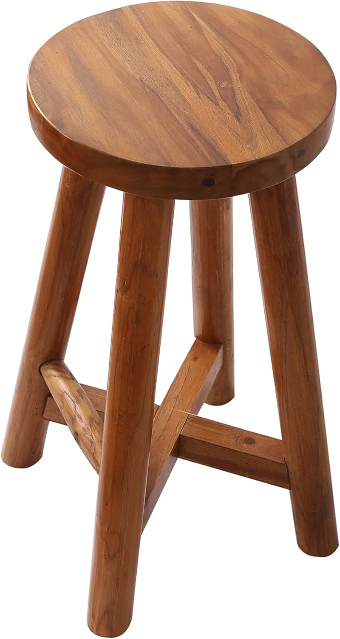Solid Teak Wood Barstool with Round Seat by JOLLYMER