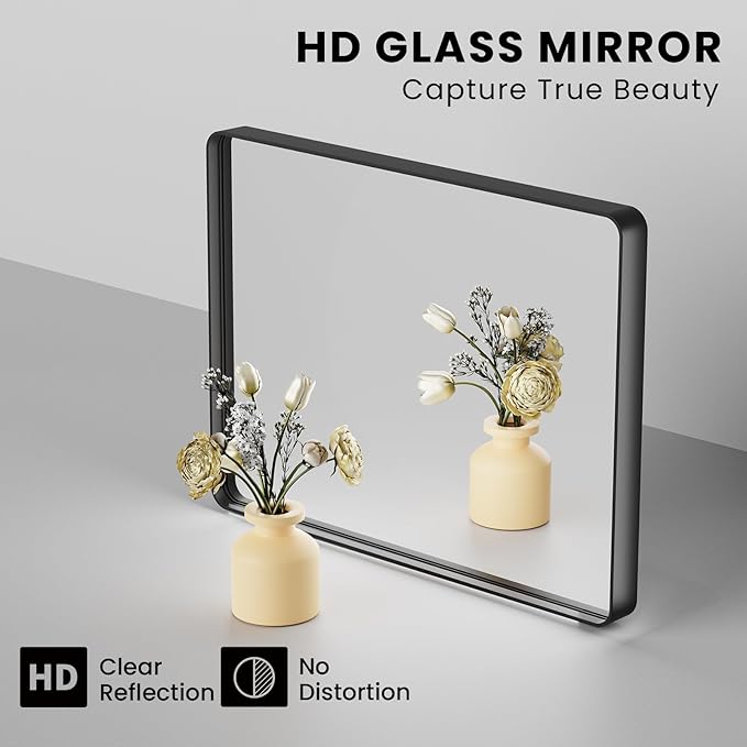 Black Bathroom Mirror 36X36 Inch, Rounded Rectangle Matte Bathroom Vanity Mirror - Image 3