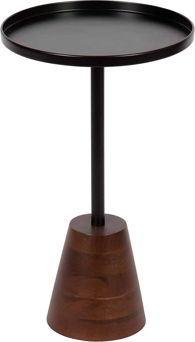 Kate and Laurel Tira Round Side Table, Walnut Brown Wood and Black, Decorative by KateandLaurel