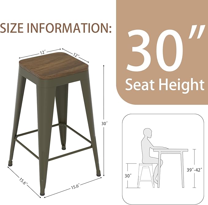 30 inch Backless Bar Stools Set of 4, Indoor Metal Bar Stools - Image 3