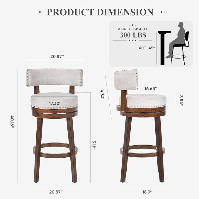 COLAMY Swivel Bar Stools Set of 3, Swivel Counter Height Barstools - Image 2