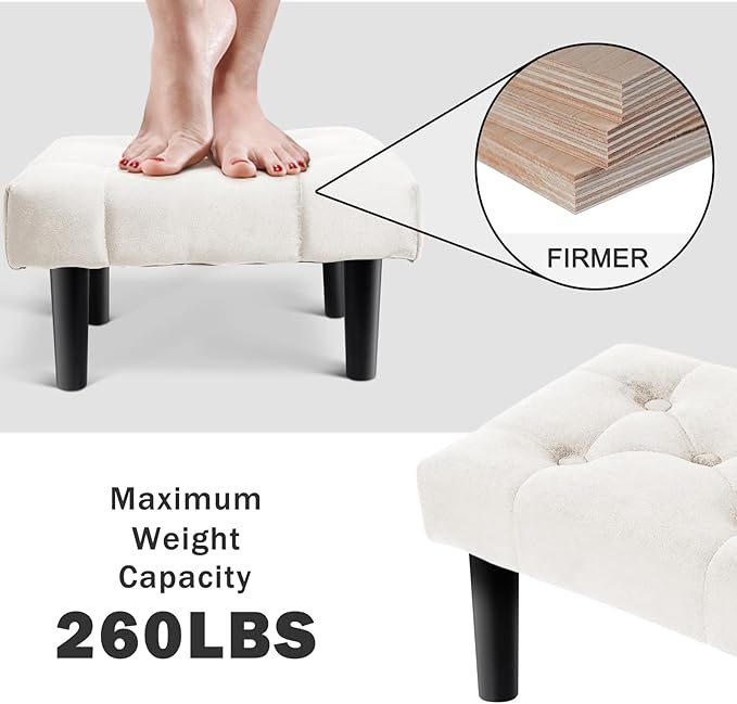 HOUCHICS Small Footstool Ottoman, Velvet Soft Footrest Ottoman - Image 7