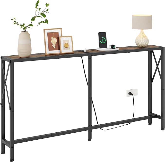 Console Table with Oulets and USB Ports, 55.1" Sofa Table Behind Couch - Image 9