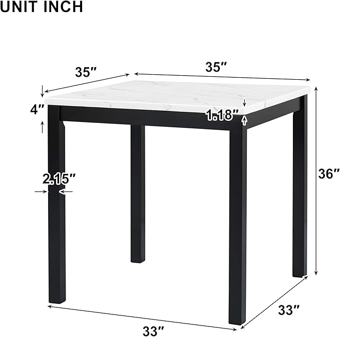 5 Pieces Dining Table Set with 35" Rectangle Faux Marble Top Table, Living Room - Image 2