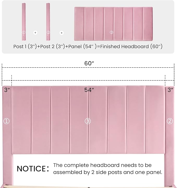 SHA CERLIN Queen Bed Frame/Velvet Upholstered Platform Bed Frame - Image 4