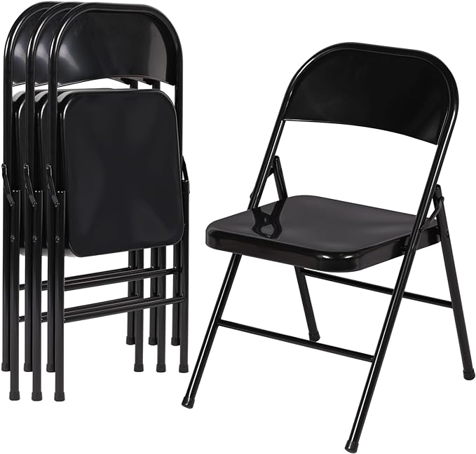 VECELO Metal Folding Chairs 4 Pack, Double Hinged Steel Frame Easy by VECELO