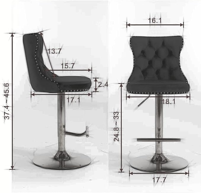 PacknWood Acosure Swivel Velvet Barstools Adjusatble Seat Height from 25-33" - Image 2