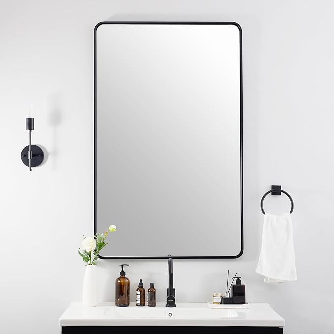 ANDY STAR 48X32 Inch Black Bathroom Mirror, Rounded Rectangle Mirror - Image 9