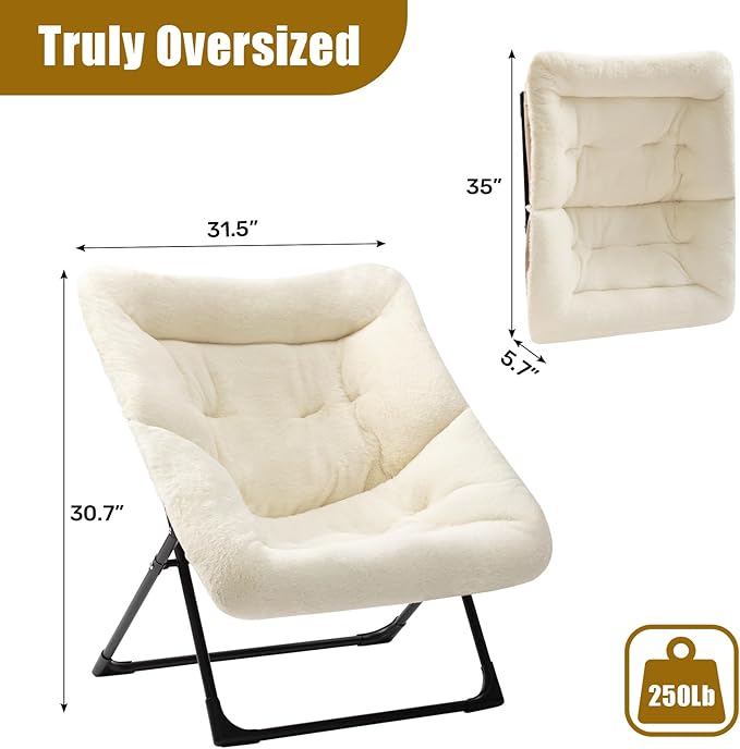 HollyHOME X-Large Saucer Chair, Comfy Oversized Folding Chair, Faux-Fur Reading - Image 3
