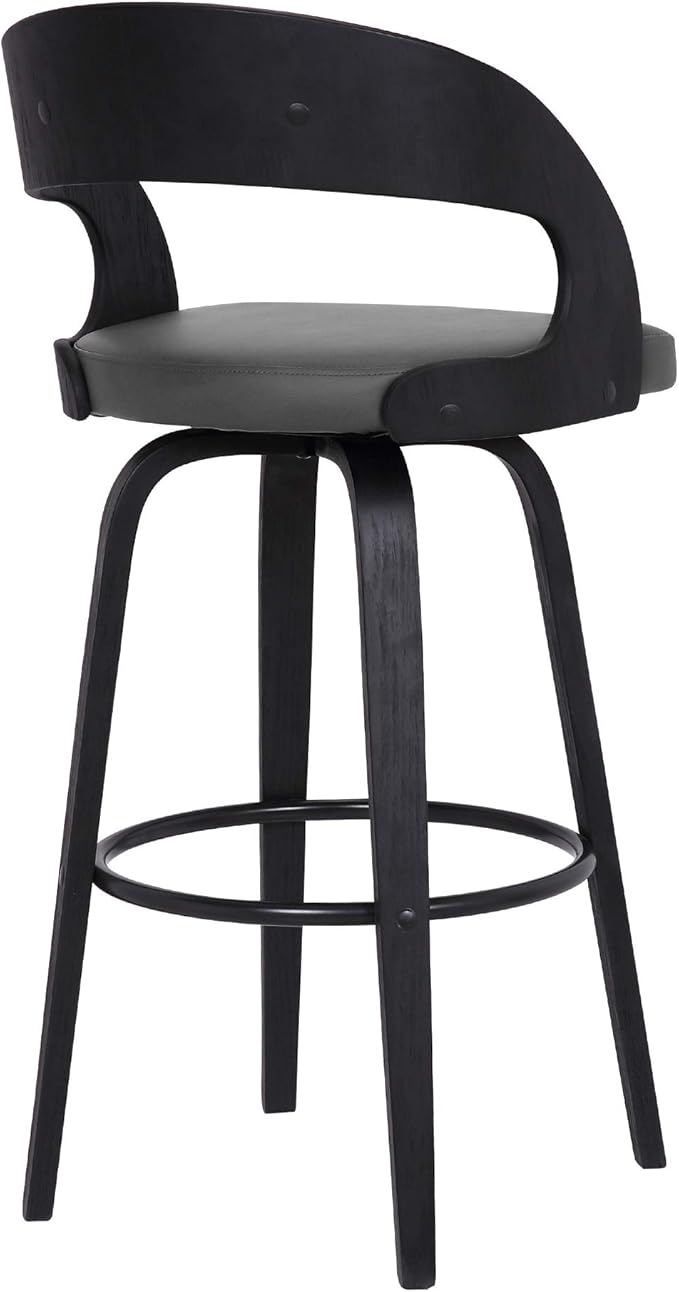 Armen Living Shelly 30" Bar Height Swivel Gray Faux Leather and Black Wood Bar - Image 9
