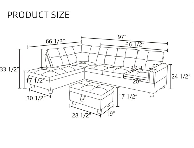 L Shaped Sectional Couches for Living Room, Modular 4 Seat Sofa - Image 2